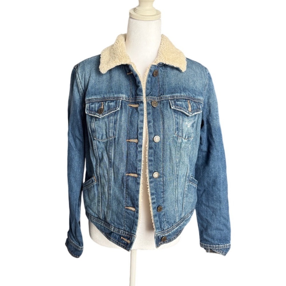 Old Navy Medium Wash Sherpa Lined Denim Trucker Jacket S Western Boho Outdoors